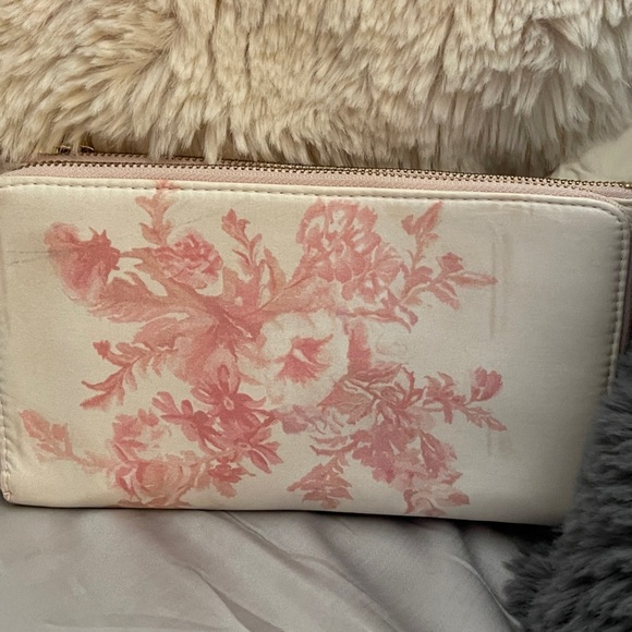 Handbags - Pottery Barn Travel Jewelry Pouch with pocket Floral Pink and Cream
